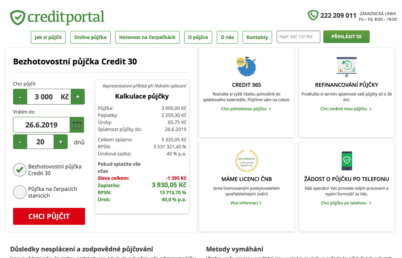 Webové stránky https://www.creditportal.cz/cs/credit365/